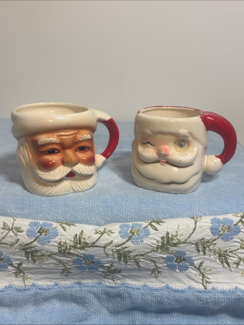 Vintage Mid-Century Ceramic Santa Claus Mugs - set of 2 made in japan